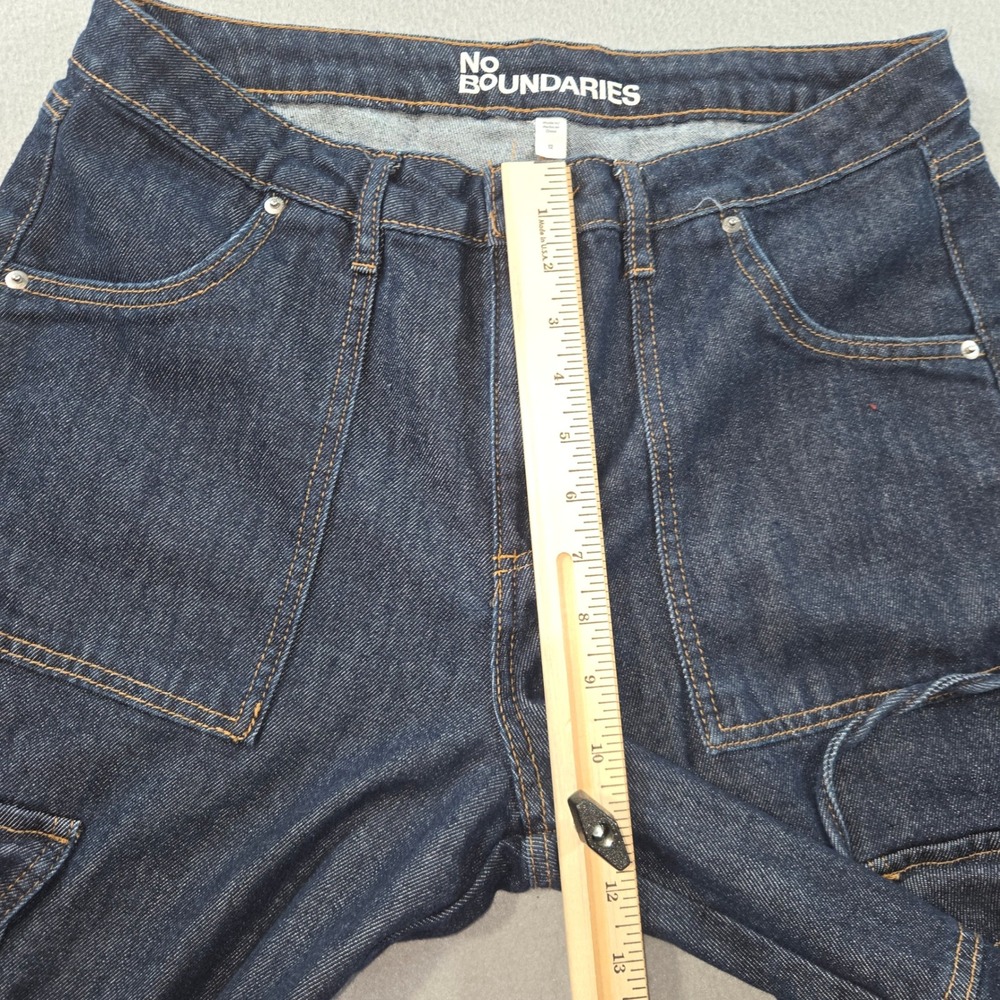 No Boundaries Cargo Jeans Women 12 Dark Wash Wide Leg Drawstring Utility Denim - Picture 8 of 10